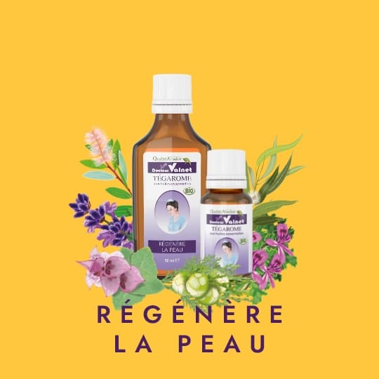 Tégarome, Régénère la peau. Préparation aux huiles essentielles pour regénérer la peaux. Idéal pour un cadeau bien être à Noël.