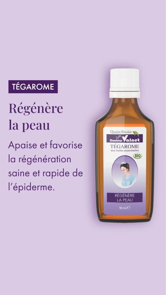 Tégarome régénère la peau. Apaise et favorise la régénération saine et rapide de l'épiderme