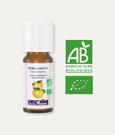 Huile essentielle de bergamote 100% BIO, certifiée label AB, Agriculture Biologique.