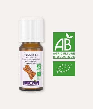 Huile essentielle de cannelle de ceylan 100% BIO, certifiée label AB, Agriculture Biologique.