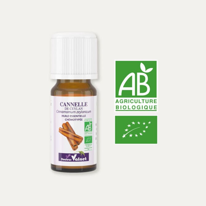 Huile essentielle de cannelle de ceylan 100% BIO, certifiée label AB, Agriculture Biologique.