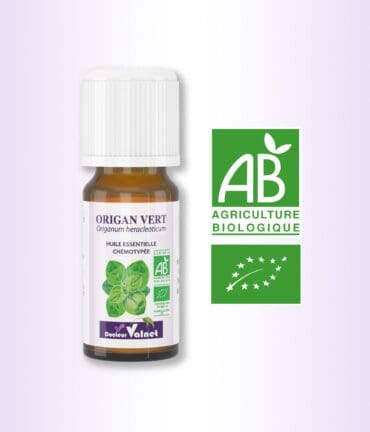 Flacon 10 ml d'huile essentielle de Origan Vert. Certifiée label AB, Agriculture Biologique.