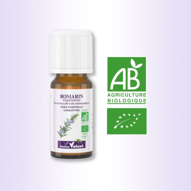 HE romarin verbénone, 100%, certifié label AB, Agriculture Biologique.
