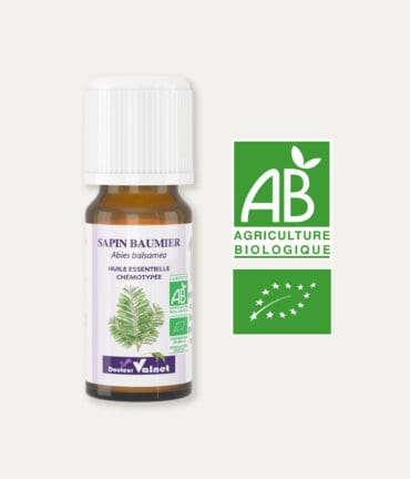 Flacon 10 ml d'huile essentielle de Sapin Baumier. Certifiée label AB, Agriculture Biologique.