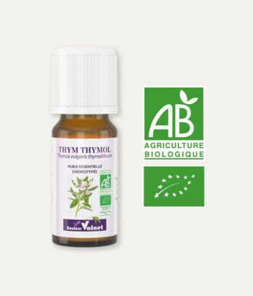 flacon 10 ml d'huile essentielle de thym thymol. Certifiée label AB, Agriculture Biologique.