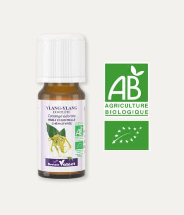 Flacon 10 ml d'huile essentielle d'ylang ylang. Certifiée label AB, Agriculture Biologique